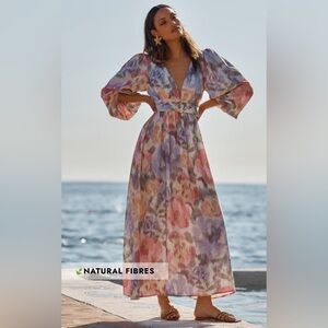 NWT Amalie The Label - Lily Linen Blend Floral V Neck Maxi Dress